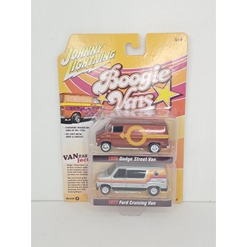 Johnny Lightning 1:64 Dodge Street Van 1976 dark orange & Ford Cruising Van 1977 silver